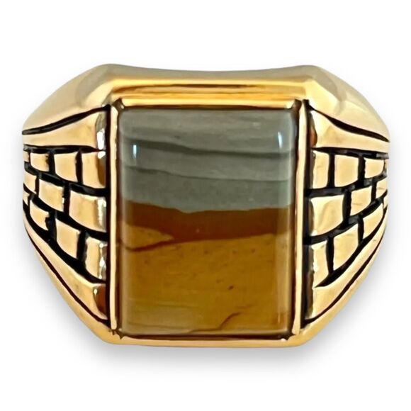 Vintage Clark and Coombs Ring Size 10 Jasper 18K Gold Plate Mid-Century MCM 14A - Picture 8 of 12